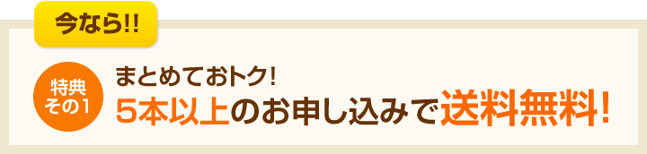 まとめておトク！５本以上のお申し込みで送料無料！